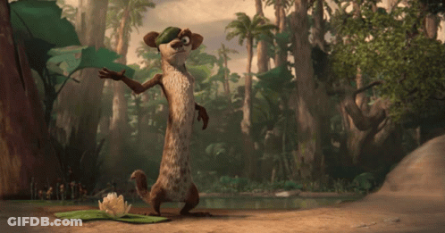 A Cartoon Character Wearing A Green Hat Is Standing In A Jungle GIF