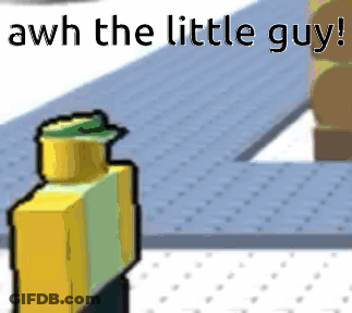 A Cartoon Character Wearing A Green Hat Is Standing On A Tiled Floor And Says `` Aww The Little Guy ! '' GIF