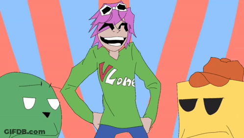 A Cartoon Character Wearing A Green Hoodie That Says Lone GIF