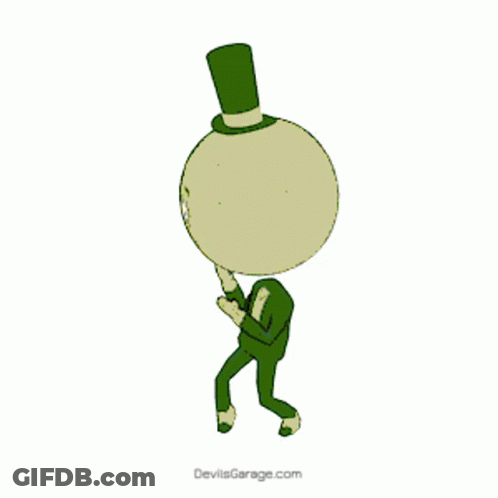A Cartoon Character Wearing A Green Top Hat And Pants GIF