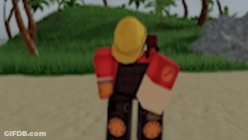 A Cartoon Character Wearing A Hard Hat And Red Gloves Is Standing On A Beach . GIF