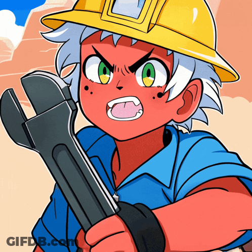A Cartoon Character Wearing A Hard Hat Holding A Wrench GIF