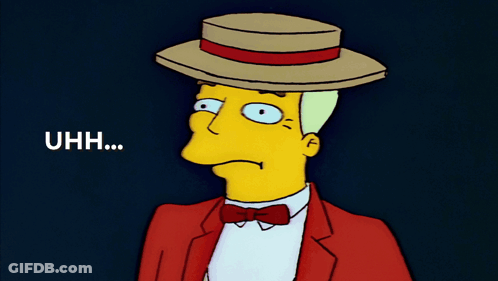 A Cartoon Character Wearing A Hat And A Bow Tie Says " Uhh " GIF