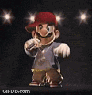 A Cartoon Character Wearing A Hat And A Necklace Is Dancing On A Stage . GIF