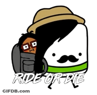 A Cartoon Character Wearing A Hat And Headphones With The Words Ride Or Die Below It GIF