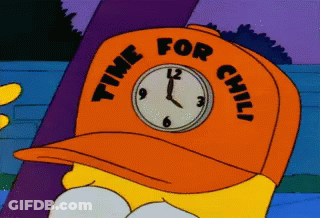 A Cartoon Character Wearing A Hat That Says Time For Chili GIF