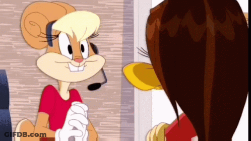 A Cartoon Character Wearing A Headset Talking To Another Character GIF