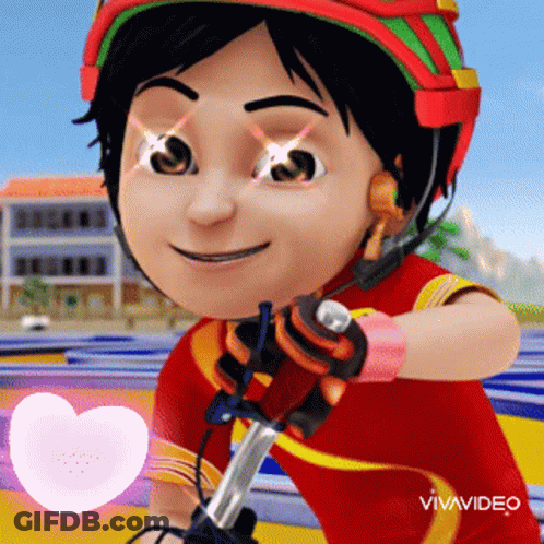 A Cartoon Character Wearing A Helmet And Gloves Is Riding A Bicycle GIF