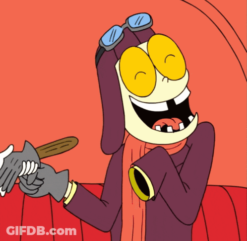 A Cartoon Character Wearing A Helmet And Goggles Is Holding A Stick GIF