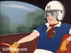 A Cartoon Character Wearing A Helmet With A Letter M On It GIF