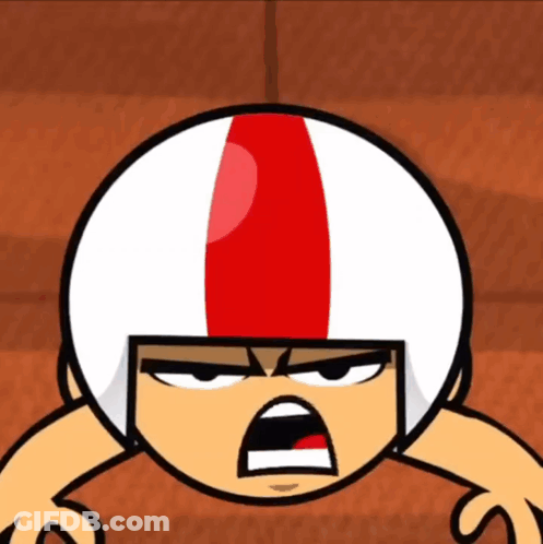 A Cartoon Character Wearing A Helmet With A Red And White Stripe GIF