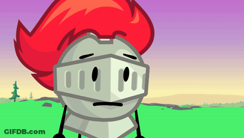 A Cartoon Character Wearing A Knight Helmet With Red Hair GIF