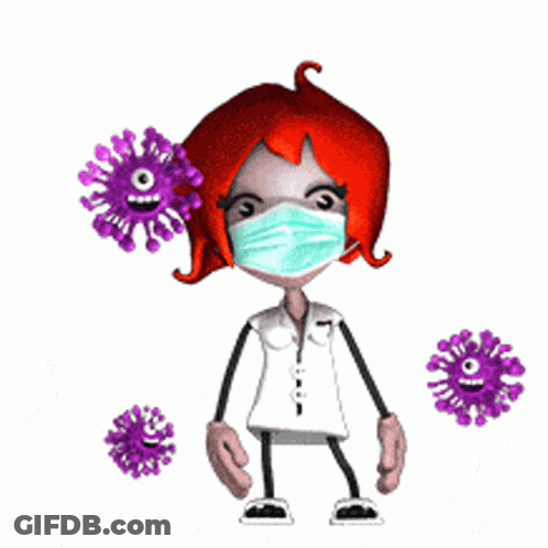 A Cartoon Character Wearing A Mask Holds Purple Viruses GIF