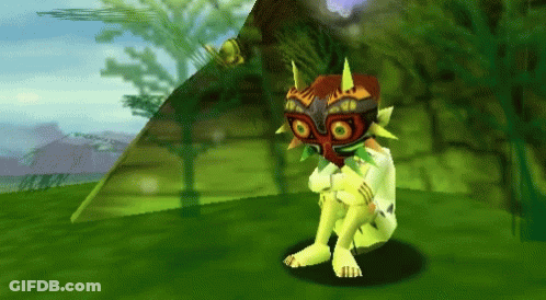 A Cartoon Character Wearing A Mask Is Sitting In A Field GIF