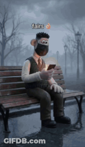 A Cartoon Character Wearing A Mask Is Sitting On A Bench And Looking At His Phone GIF