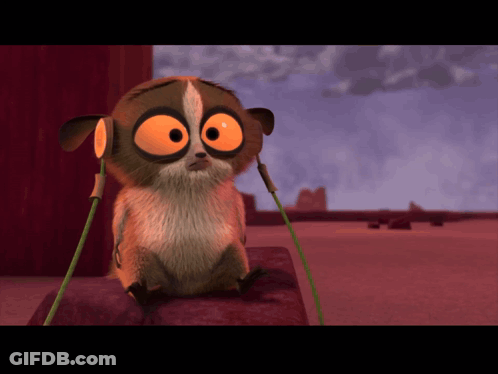 A Cartoon Character Wearing A Pair Of Headphones Looks Sad GIF