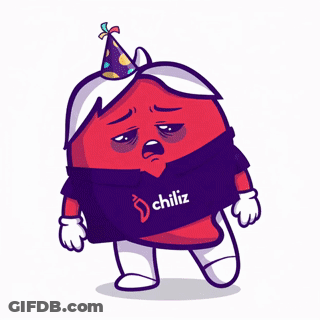 A Cartoon Character Wearing A Party Hat And A Chiliz Shirt GIF