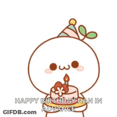 A Cartoon Character Wearing A Party Hat And Holding A Birthday Cake . GIF
