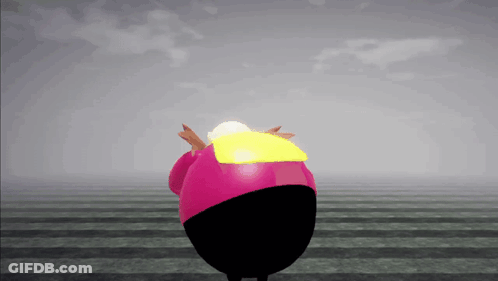 A Cartoon Character Wearing A Pink Hat And A Yellow Scarf On His Back GIF