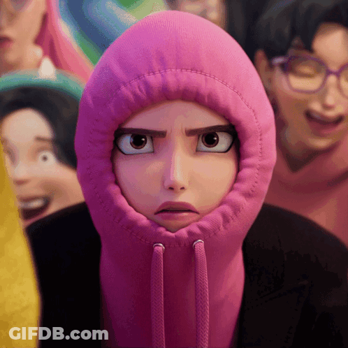 A Cartoon Character Wearing A Pink Hoodie Looks Angry GIF
