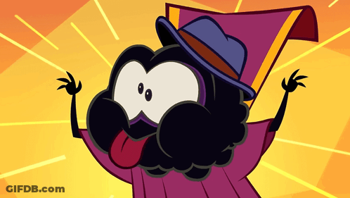 A Cartoon Character Wearing A Purple Cape And A Hat GIF
