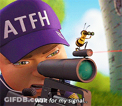 A Cartoon Character Wearing A Purple Hat That Says Atfh Wait For My Signal GIF