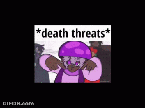 A Cartoon Character Wearing A Purple Mushroom Hat Is Standing Next To A Group Of People . GIF