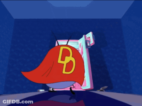A Cartoon Character Wearing A Red Cape And White Gloves Is Standing In A Doorway GIF