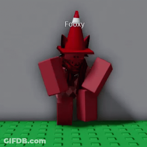 Cartoon Foxy Character With Red Cone Hat GIF