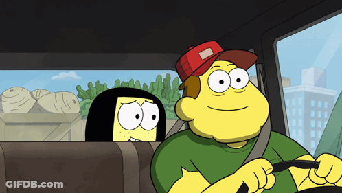Cartoon Character Driving Car With Red Hat GIF