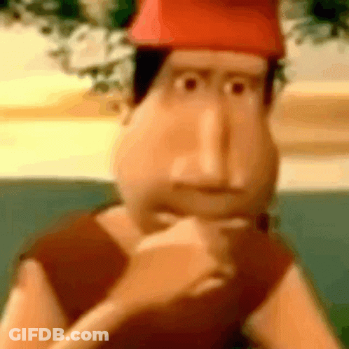 A Cartoon Character Wearing A Red Hat Is Thinking . GIF