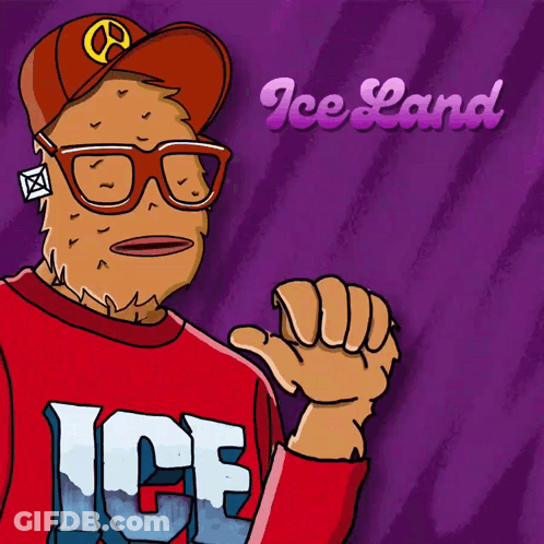 A Cartoon Character Wearing A Red Iceland Shirt GIF