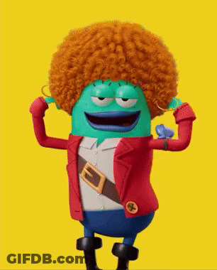 A Cartoon Character Wearing A Red Jacket And A Red Wig GIF