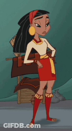 A Cartoon Character Wearing A Red Skirt And Socks Stands In Front Of A Wall GIF