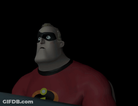 A Cartoon Character Wearing A Red Superhero Costume With An I On It GIF