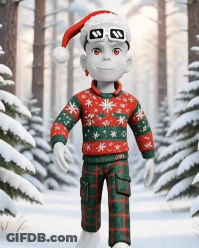 A Cartoon Character Wearing A Santa Hat And Glasses GIF