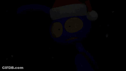A Cartoon Character Wearing A Santa Hat Is Looking Out A Window GIF