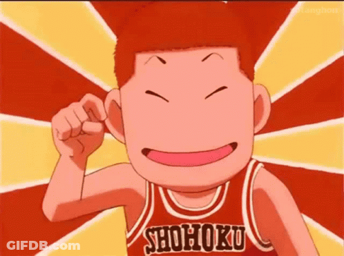 A Cartoon Character Wearing A Shohoku Basketball Jersey Is Smiling . GIF
