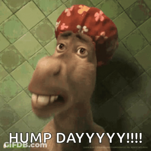 A Cartoon Character Wearing A Shower Cap Says Hump Day Yy GIF
