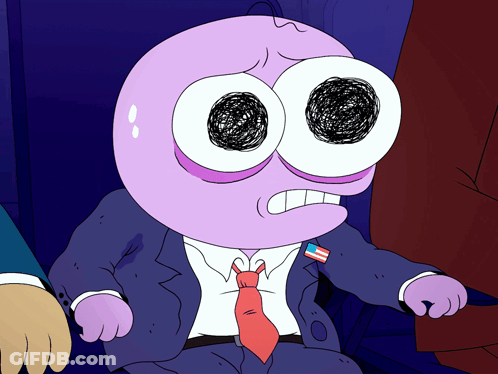 A Cartoon Character Wearing A Suit And Tie With An American Flag Badge On His Chest GIF