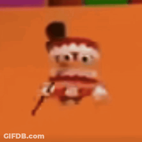 A Cartoon Character Wearing A Top Hat And Holding A Cane Is Floating In The Air . GIF