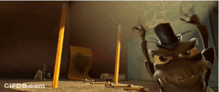 A Cartoon Character Wearing A Top Hat Stands In A Room With Pencils GIF