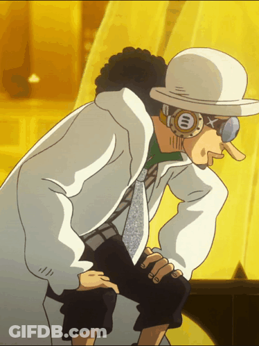 A Cartoon Character Wearing A White Hat And Glasses With A X On His Nose GIF