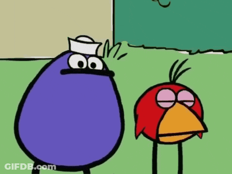 A Cartoon Character Wearing A White Hat Stands Next To Another Character GIF