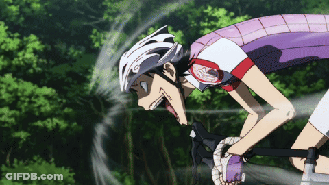 A Cartoon Character Wearing A White Helmet And A Purple Shirt Is Riding A Bike GIF
