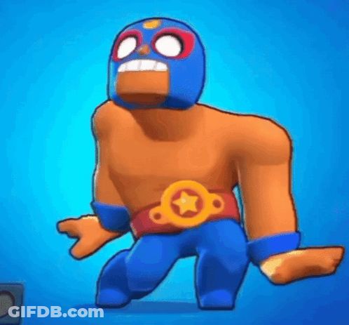 A Cartoon Character Wearing A Wrestling Mask And A Belt Is Standing On A Blue Background . GIF