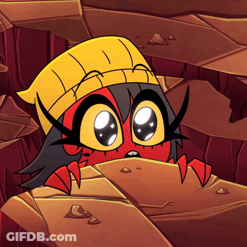 A Cartoon Character Wearing A Yellow Hat Is Looking Out Of A Hole In The Ground GIF