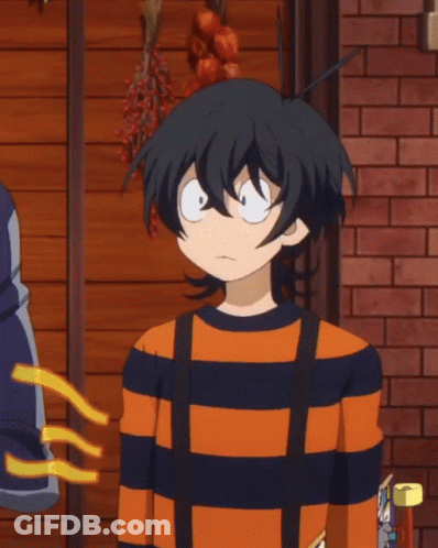 A Cartoon Character Wearing An Orange And Black Striped Shirt With Suspenders GIF