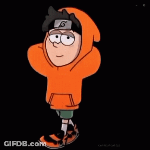 A Cartoon Character Wearing An Orange Hoodie And A Headband With The Letter G On It GIF