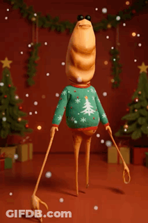 A Cartoon Character Wearing An Ugly Christmas Sweater With A Christmas Tree On It GIF